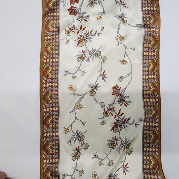 Oscar De La Renta Rectangle Silk Scarf Geometric Border & Floral Design - Picture 8 of 9